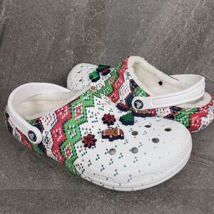 Crocs Shoes Classic Lined Holiday Christmas Charm Clogs White Men's 12 Holiday